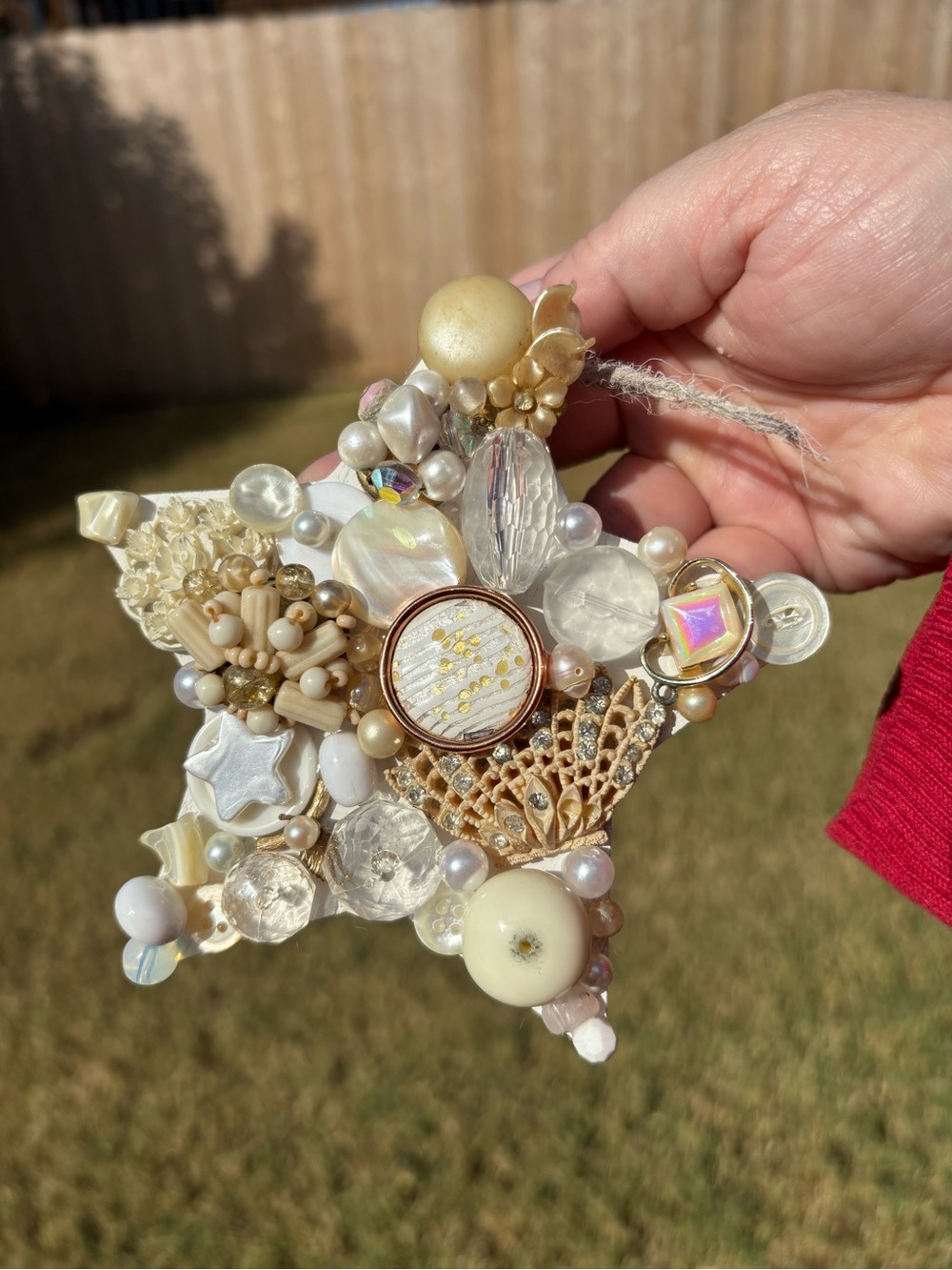 Hand Crafted Pearl & Cream Beaded Star Ornament